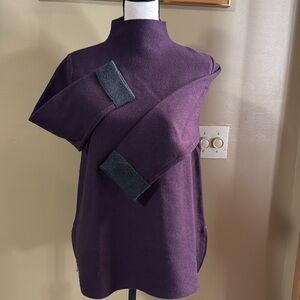 Tahari Purple Side Zip Mock Neck Sweater
